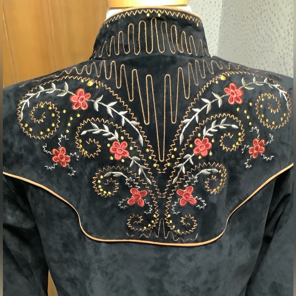 Scully Embroidered Black Genuine Leather Suede Cropped Western Jacket / Size 14 - Picture 3 of 7